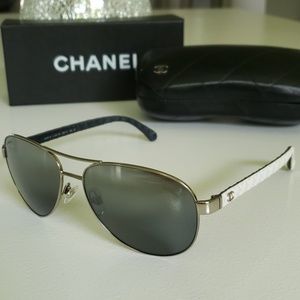 Chanel Sunglasses White & Silver Aviators